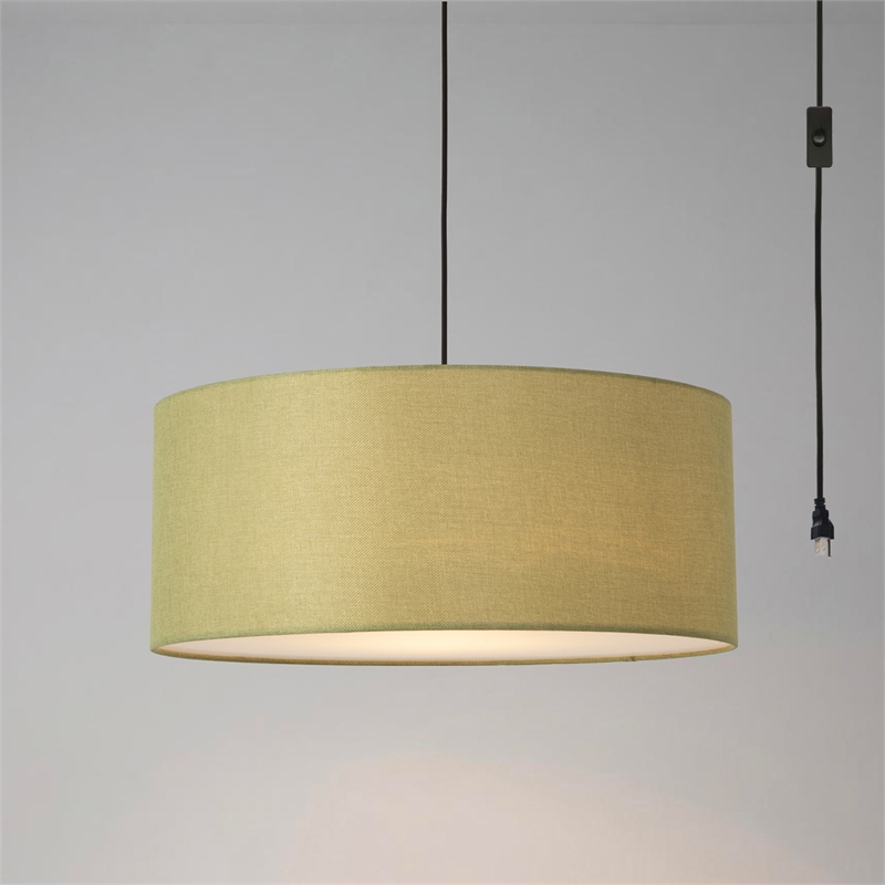 Stretch Swag Lamp Avocado Linen Drum Shade Weathered Brass