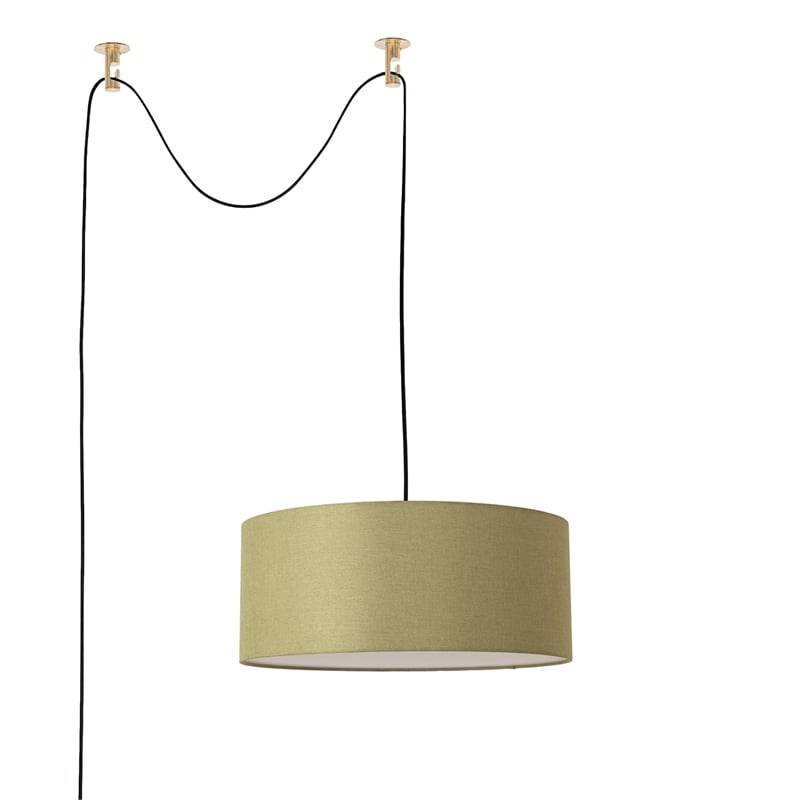 Stretch Swag Lamp Avocado Linen Drum Shade Weathered Brass