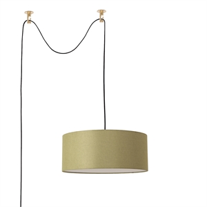 Stretch Swag Lamp Avocado Linen Drum Shade Weathered Brass