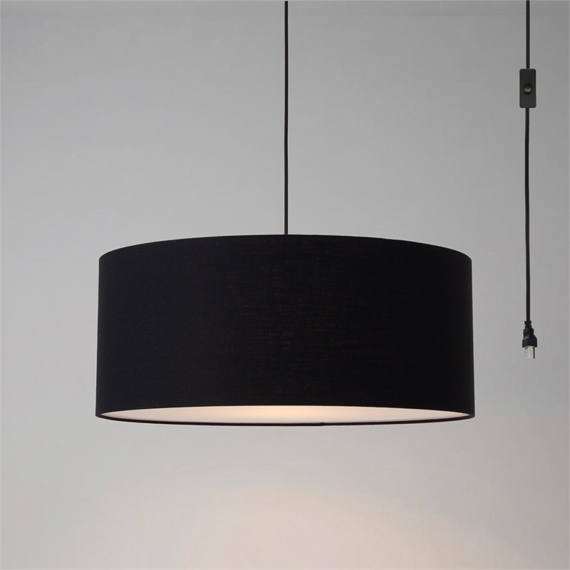 Stretch Swag Lamp Black Linen Drum Shade Weathered Brass
