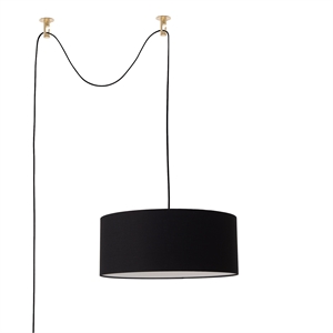 Stretch Swag Lamp Black Linen Drum Shade Weathered Brass