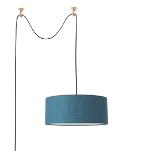 Stretch Swag Lamp  Pool Blue Linen Drum Shade Weathered Brass