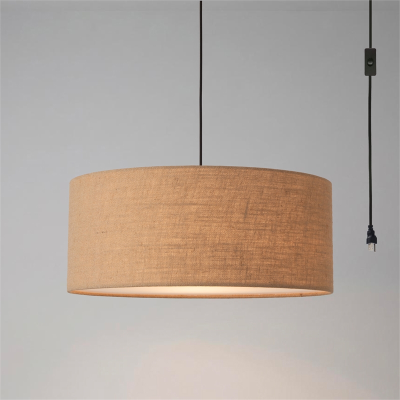 Stretch Swag Lamp Burlap Shade Weathered Brass