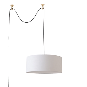 Stretch Swag Lamp White Linen Drum Shade Weathered Brass
