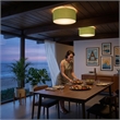 Stretch Flush Mount Avocado Linen Drum Shade Satin Nickel
