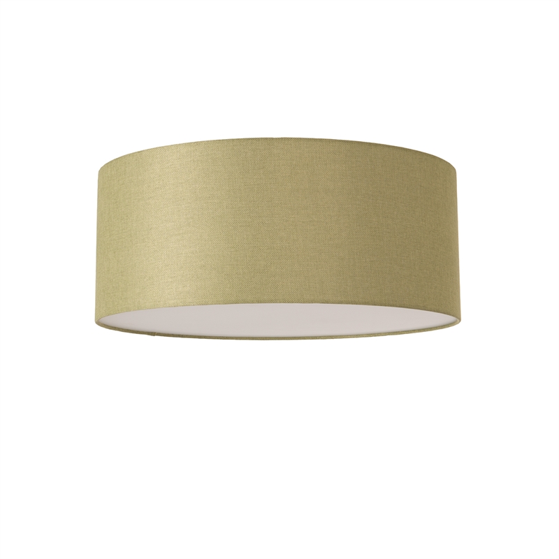 Stretch Flush Mount Avocado Linen Drum Shade Satin Nickel