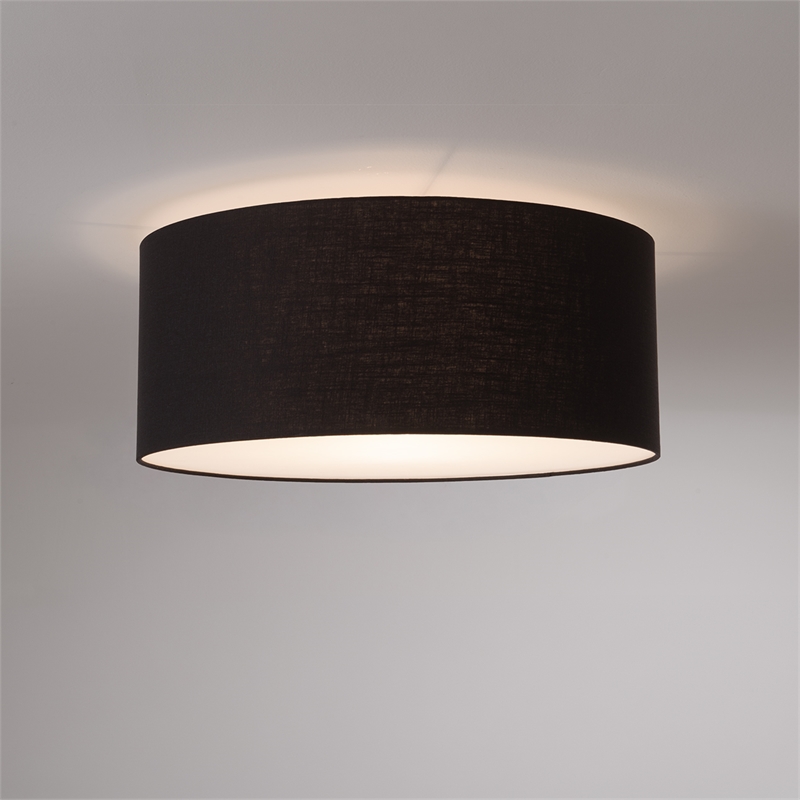 Stretch Flush Mount Black Linen Drum Shade Satin Nickel