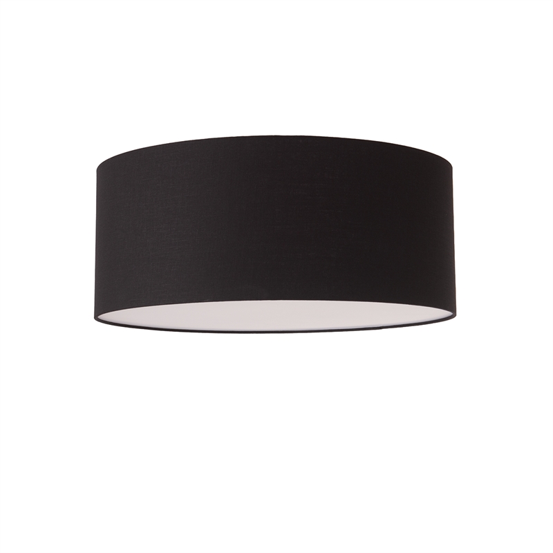 Stretch Flush Mount Black Linen Drum Shade Satin Nickel