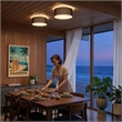 Stretch Flush Mount Black Linen Drum Shade Satin Nickel