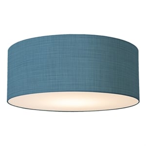 Stretch Flush Mount  Pool Blue Linen Drum Shade Satin Nickel