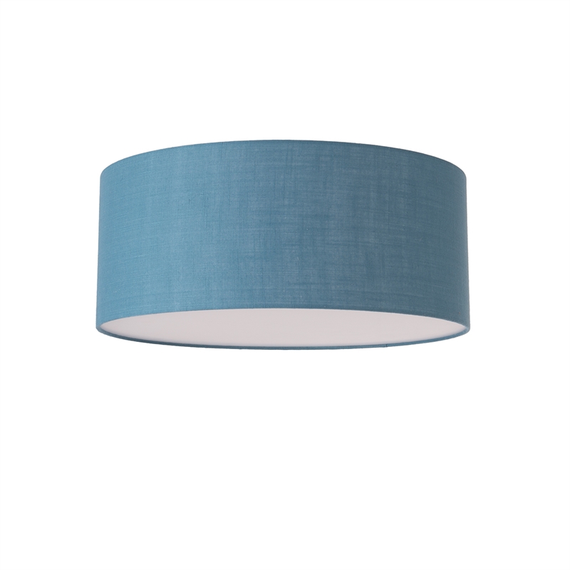 Stretch Flush Mount  Pool Blue Linen Drum Shade Satin Nickel