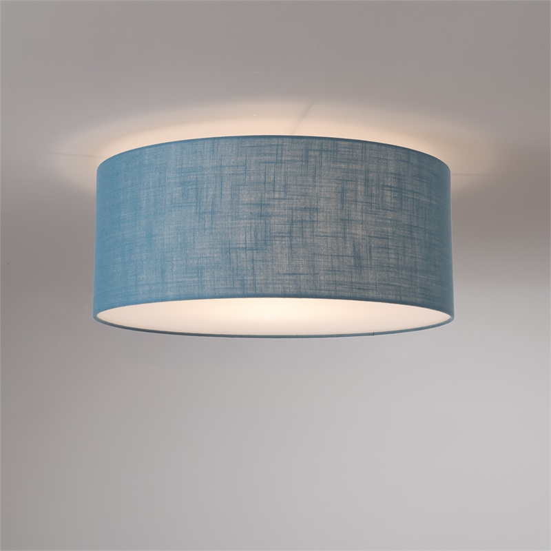 Stretch Flush Mount  Pool Blue Linen Drum Shade Satin Nickel