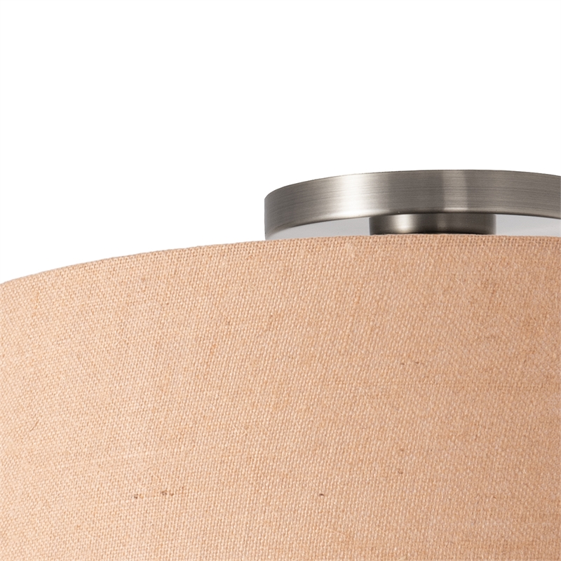 Stretch Flush Mount Burlap Shade Satin Nickel