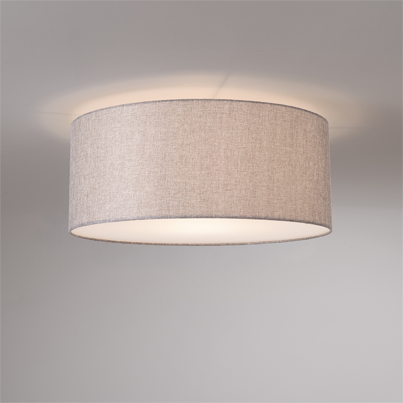 Stretch Flush Mount Cashmere Gray Linen Drum Shade Satin Nickel