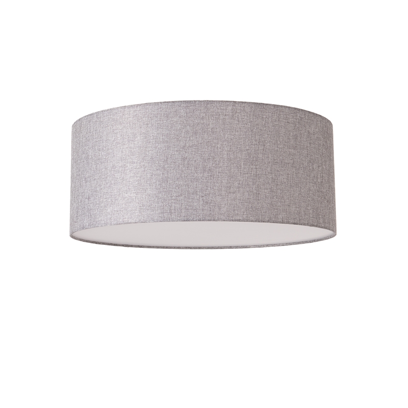 Stretch Flush Mount Cashmere Gray Linen Drum Shade Satin Nickel