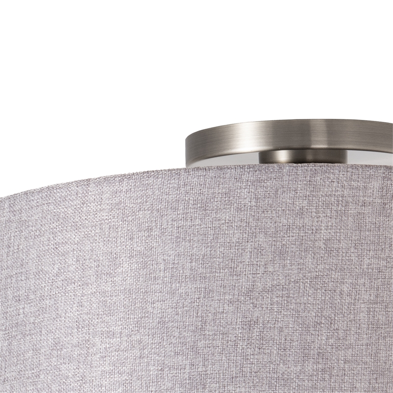 Stretch Flush Mount Cashmere Gray Linen Drum Shade Satin Nickel