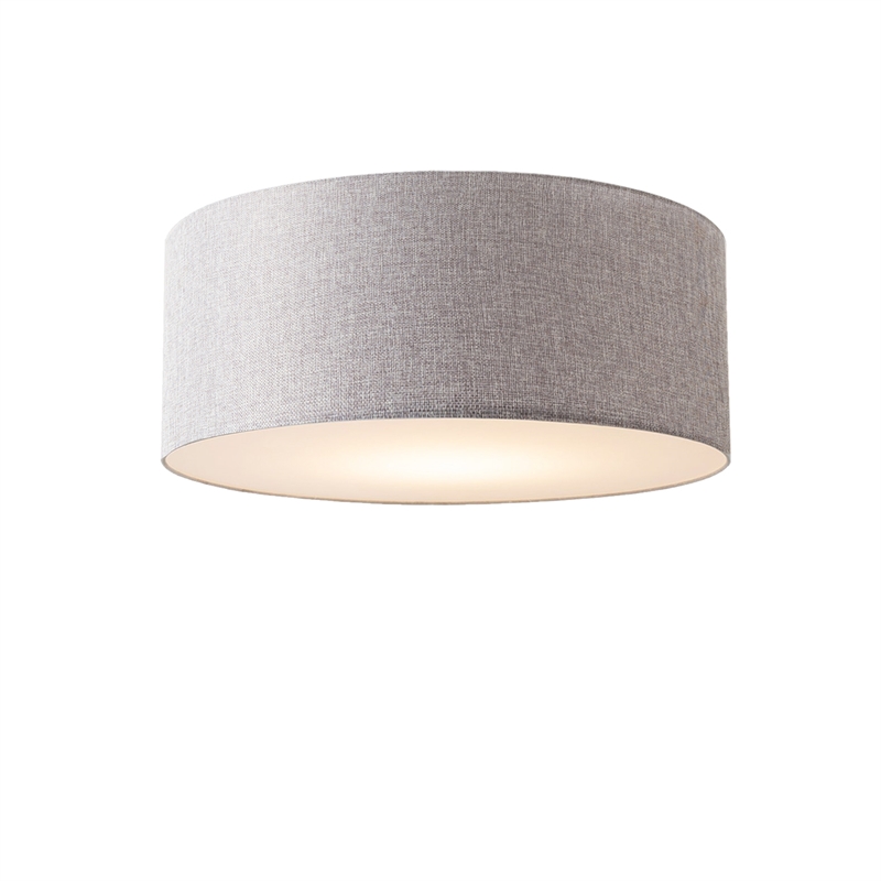 Stretch Flush Mount Cashmere Gray Linen Drum Shade Satin Nickel