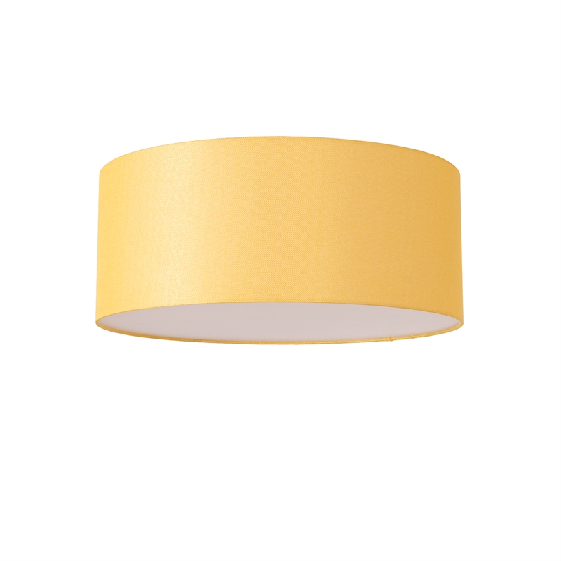 Stretch Flush Mount Mustard Linen Drum Shade Satin Nickel