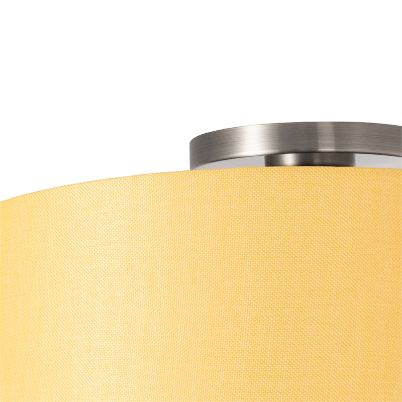 Stretch Flush Mount Mustard Linen Drum Shade Satin Nickel