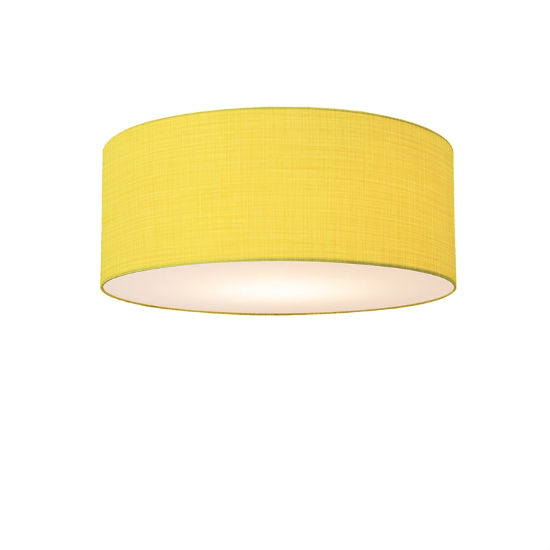 Stretch Flush Mount Mustard Linen Drum Shade Satin Nickel