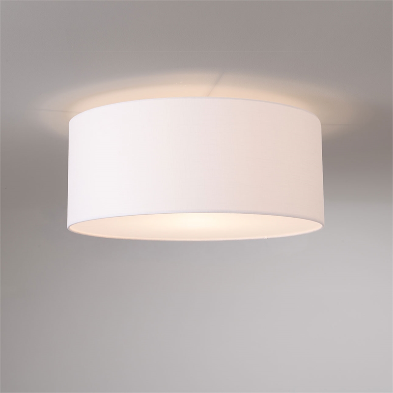 Stretch Flush Mount White Linen Shade Weathered Brass