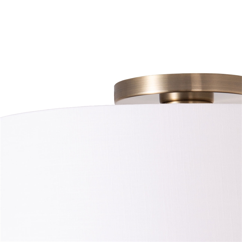 Stretch Flush Mount White Linen Shade Weathered Brass
