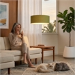 Stretch Pendant - Satin Nickel Avocado Linen Shade Dimmable Bulb Included