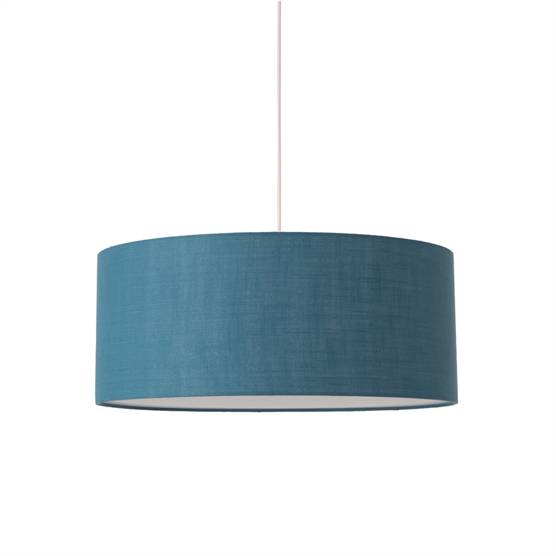 Stretch Pendant - Satin Nickel Pool Blue Linen Shade Dimmable Bulb Included