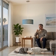 Stretch Pendant - Satin Nickel Pool Blue Linen Shade Dimmable Bulb Included