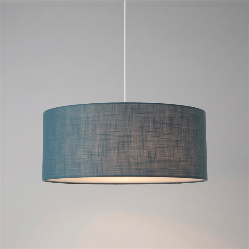 Stretch Pendant - Satin Nickel Pool Blue Linen Shade Dimmable Bulb Included