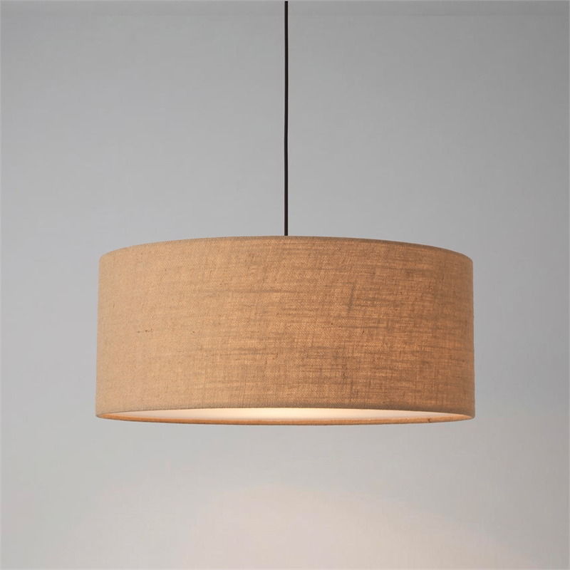 Stretch Pendant - Weathered Brass Burlap Shade Dimmable Bulb Included