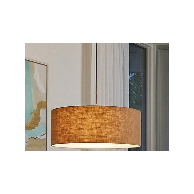 Stretch Pendant - Weathered Brass Burlap Shade Dimmable Bulb Included