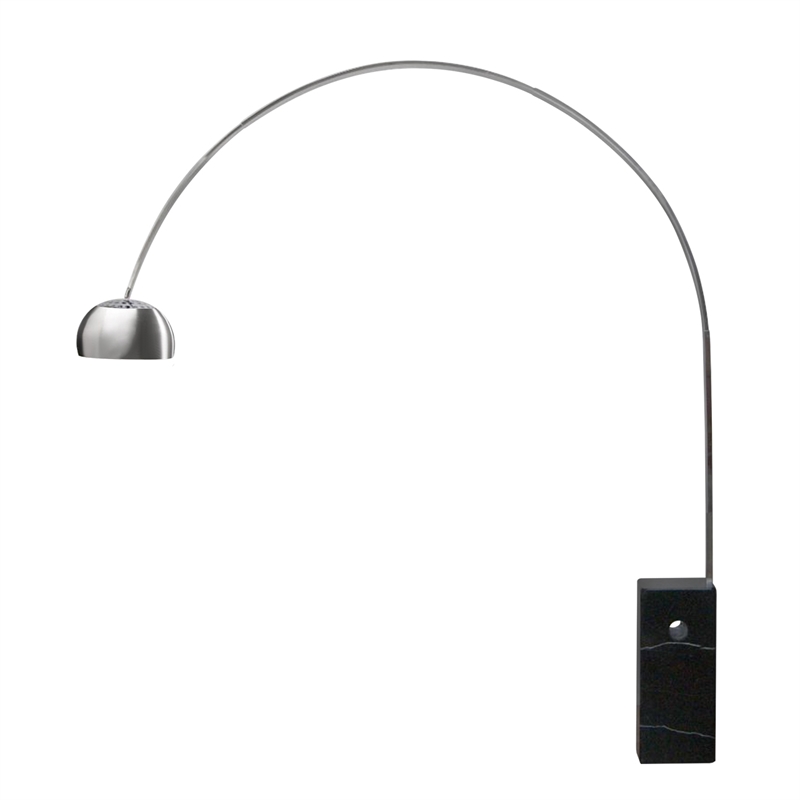 Iconic Arched LED Floor Lamp Black Marble Block Base Satin Nickel