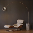 Iconic Arched LED Floor Lamp White Marble Block Base Satin Nickel