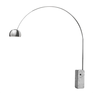 Iconic 95&quot White Marble Block Base Arc LED Floor Lamp with Adjustable Shade in Satin Nickel