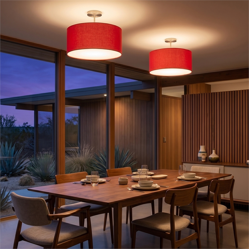 Stretch Semi Flush Mount Crimson Red  Satin Nickel