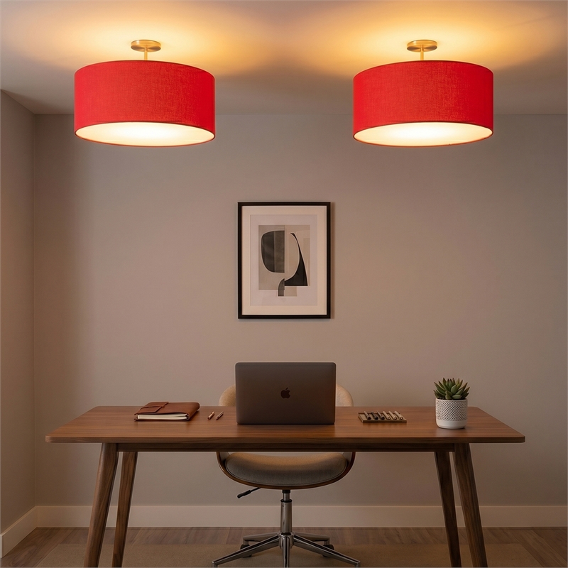 Stretch Semi Flush Mount Crimson Red  Weathered Brass