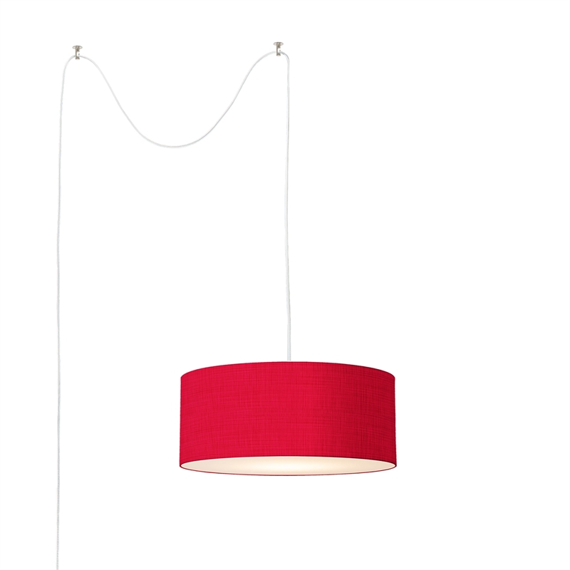 Stretch Swag Lamp - Satin Nickel Crimson Red Linen Drum Shade Dimmable Bulb Included