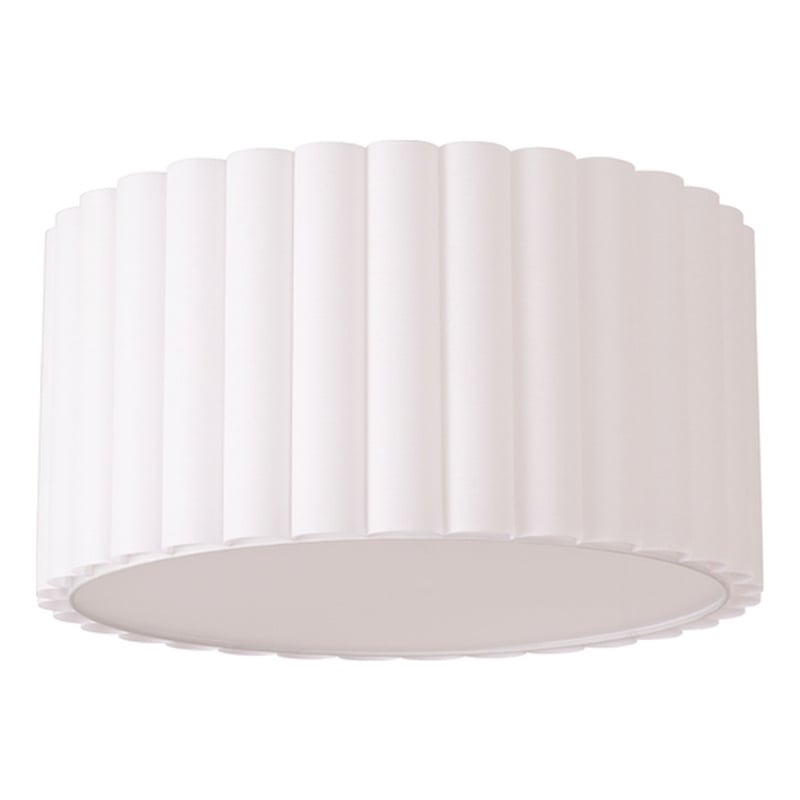 Scallop Flush Mount - Satin Nickel Drum White Linen Shade Modern Dimmable