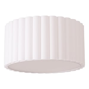 Scallop Flush Mount - Satin Nickel Drum White Linen Shade Modern Dimmable