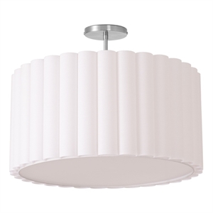 Scallop Semi-Flush Mount - Satin Nickel Steel Drum White Linen Shade