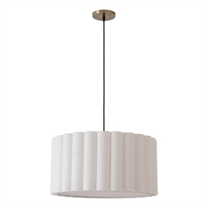 Scallop Semi-Flush Mount - Weathered Brass Steel White Linen Drum Shade