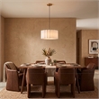 Scallop Semi-Flush Mount - Weathered Brass Steel White Linen Drum Shade