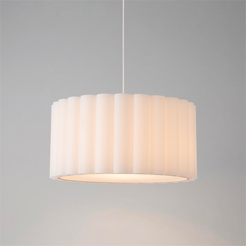 Scallop Pendant - Satin Nickel Steel Drum White Linen Shade