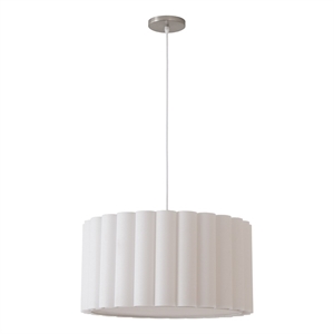 Scallop Pendant - Satin Nickel Steel Drum White Linen Shade