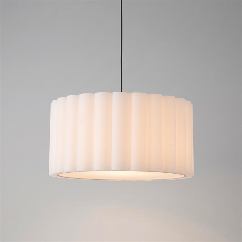 Scallop Pendant - Weathered Brass Steel Drum White Linen Shade