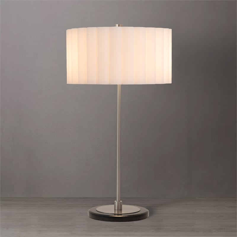 Slimline Table Lamp  Scallop Shade Satin Nickel Base