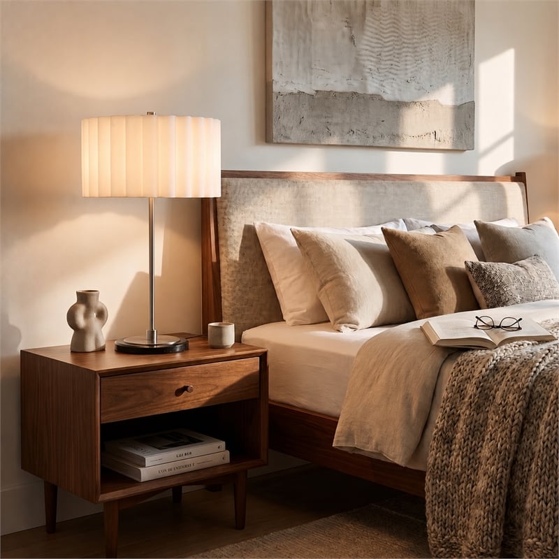 Slimline Table Lamp  Scallop Shade Satin Nickel Base