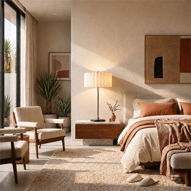 Slimline Table Lamp  Scallop Shade Satin Nickel Base