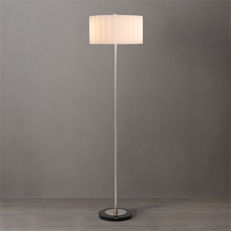 Slimline Floor Lamp Scallop Shade Satin Nickel Base